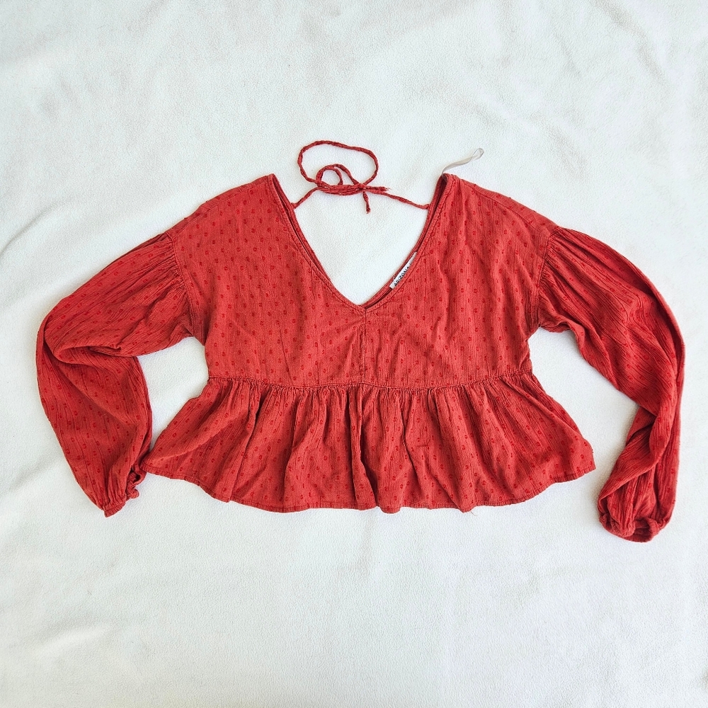 Arizona Jean Company Orange Long Sleeve Tie Back Crop Blouse